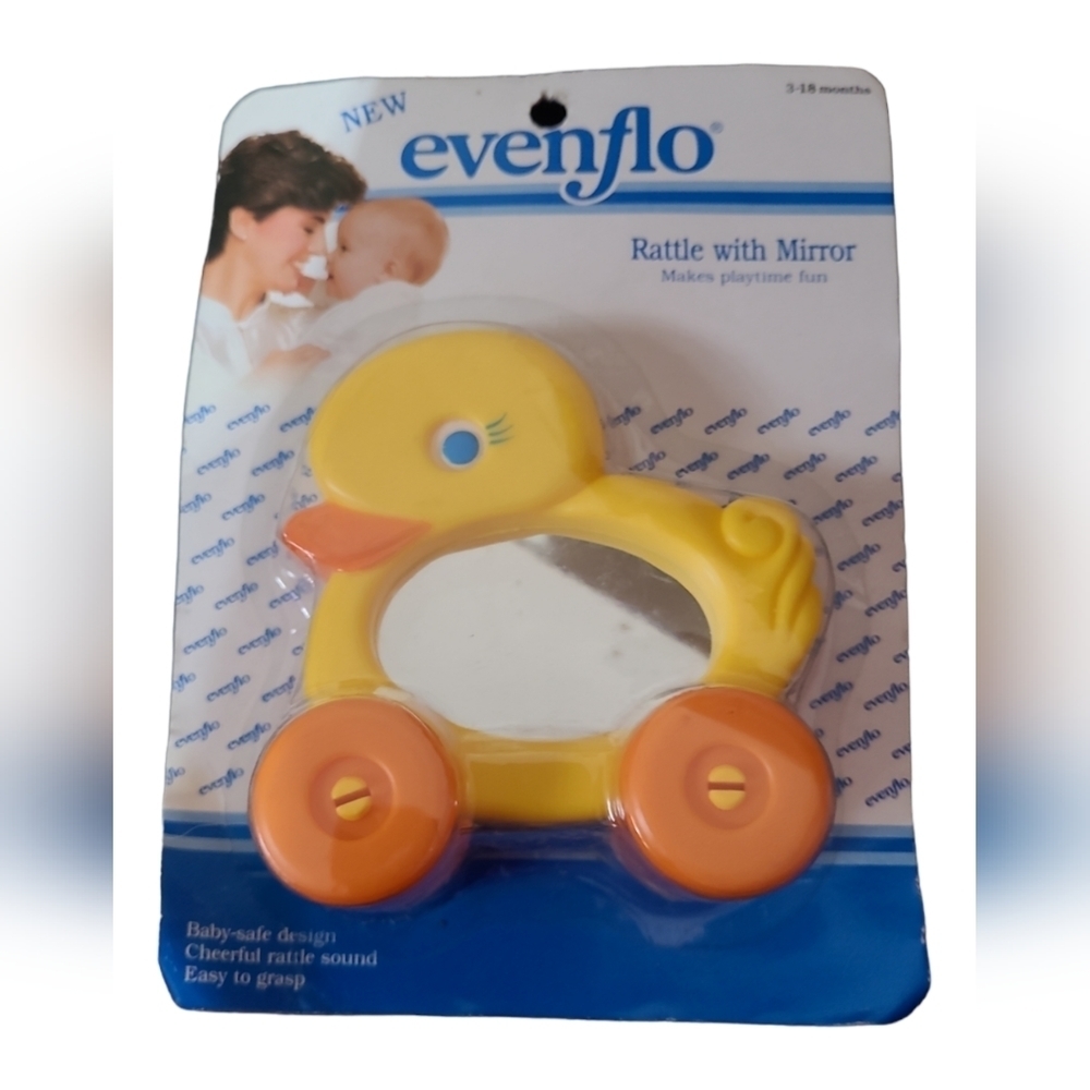 Vtg evenflo baby Duck Rattle With Mirror